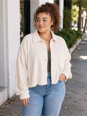 Wild Fable Shacket Fleece Button Down Long Sleeve Ivory